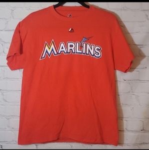 Majestic Miami Marlins Orange Ozuna Tshirt